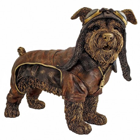 FIGURA PERRO YORKSHIRE AVIADOR RESINA 32X15X25 CM.