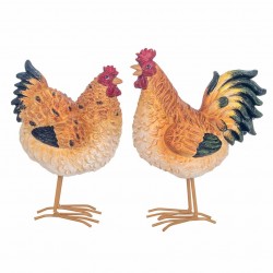 SET 2 FIGURAS GALLINA Y GALLO RESINA 14X9X18 CM.