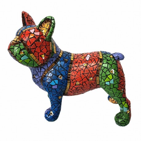 FIGURA PERRO BULLDOG FRANCÉS MULTICOLOR RESINA 31X9X18.50 CM.