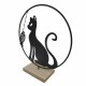 FIGURA ADORNO SOBREMESA GATO SENTADO CON PEZ METAL Y MADERA 25X8.5X28 CM.