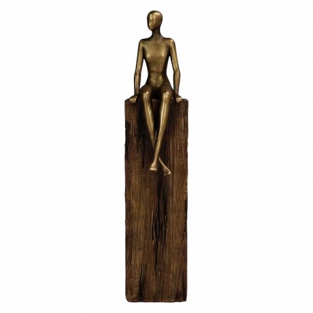 FIGURA HOMBRE DESNUDO SENTADO SOBRE PEDESTAL RESINA BRONCE 10X7X32 CM.