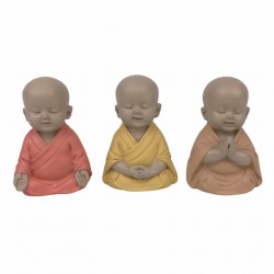 SET 3 FIGURAS MONJES SENTADOS MEDITANDO RESINA 4X3X5.50 CM.