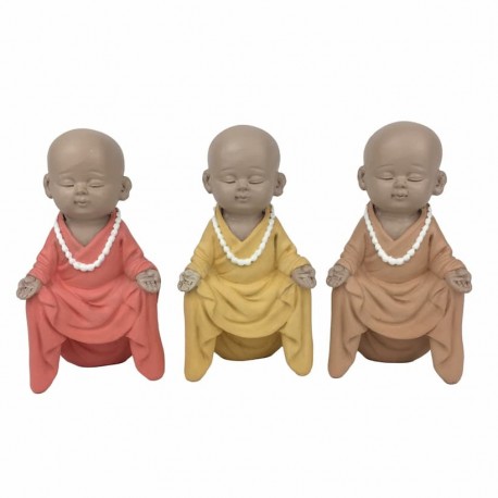 SET 3 FIGURAS MONJES LEVITANDO RESINA 6X4X10 CM.