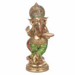 FIGURA PORTAVELAS GANESHA PLANTADA RESINA DORADO ORIENTAL 15.5X13X36 CM.