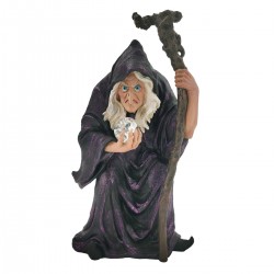 FIGURA BRUJA CON BOLA MÁGICA RESINA 16.5X12.5X28 CM.