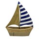 FIGURA BARCO VELERO CON VELA RAYAS AZUL MADERA 23X7X28 CM.