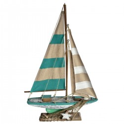 FIGURA BARCO VELERO CON RED Y VELA MADERA ABETO Y PINO 44X8X63 CM.