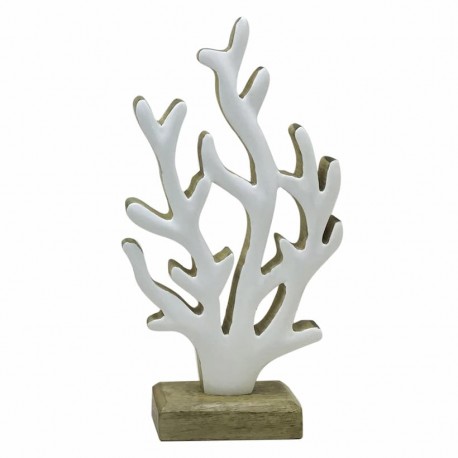 FIGURA ADORNO CORAL BLANCO MARINO MADERA 15X5X30 CM.