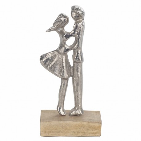 FIGURA PAREJA ENAMORADOS AMOR MADERA Y METAL ROMÁNTICO 10.5X6X21.50 CM.